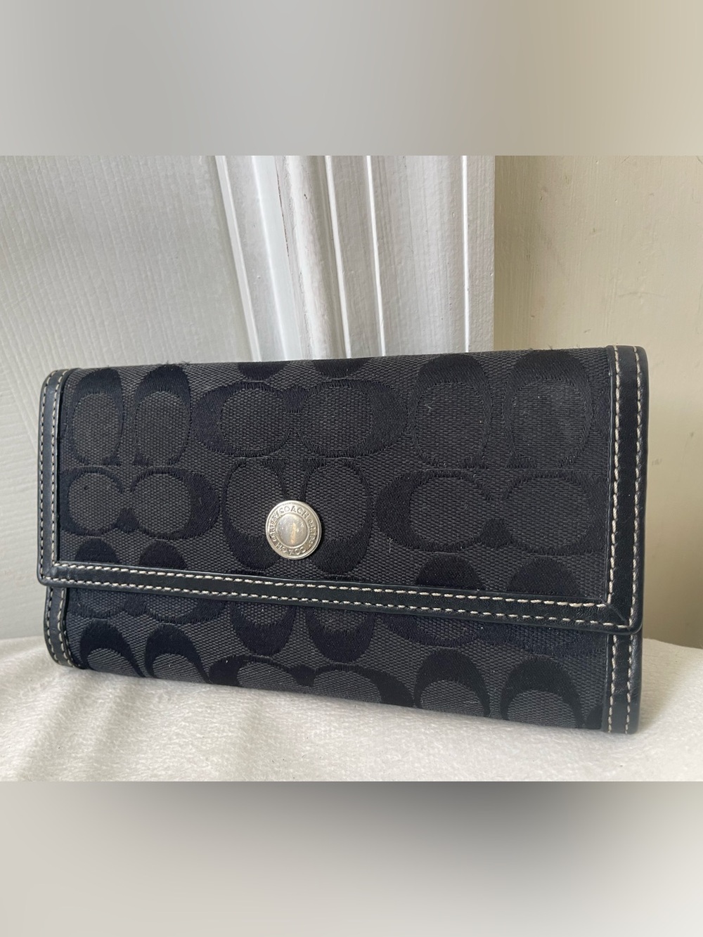 Coach Black Signature Canvas Trifold Wallet